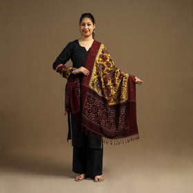 Pen Work Cotton Ikat Border Handpainted Kalamkari Dupatta