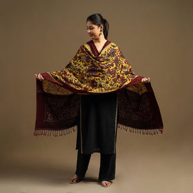 Pen Work Cotton Ikat Border Handpainted Kalamkari Dupatta