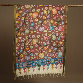 Brown - pen work chanderi silk handpainted kalamkari