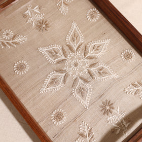 Lucknowi Chikankari Zari Hand Embroidered Sheesham Wood Tray 05