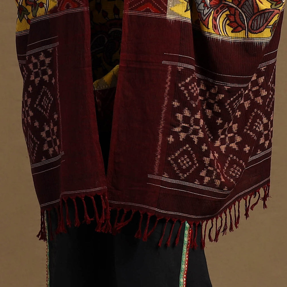 Pen Work Cotton Ikat Border Handpainted Kalamkari Dupatta