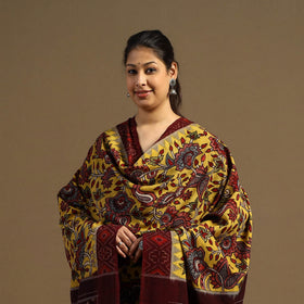 Pen Work Cotton Ikat Border Handpainted Kalamkari Dupatta