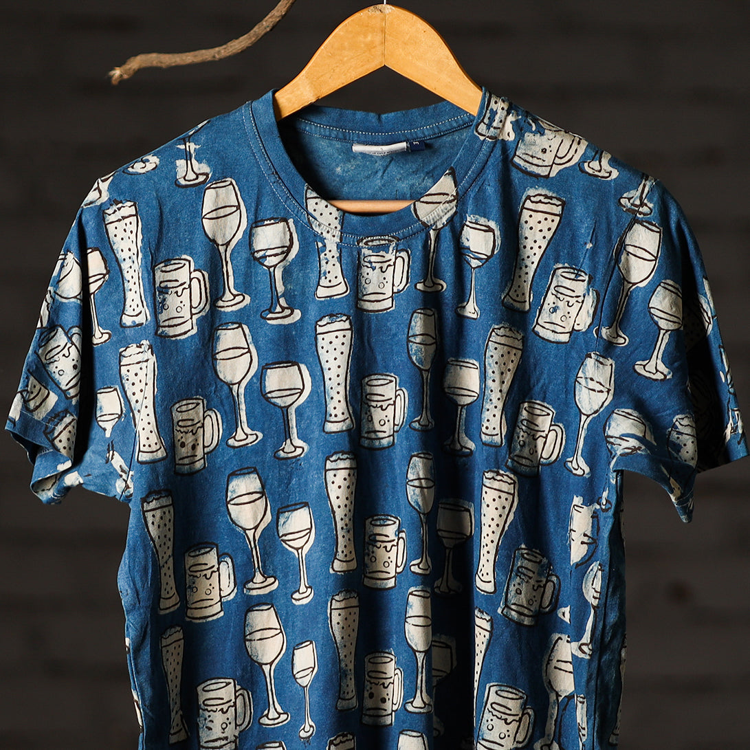 Buy Bindaas Block Art Prints Natural Dyed Cotton Round Neck T-shirt Online at iTokri.com