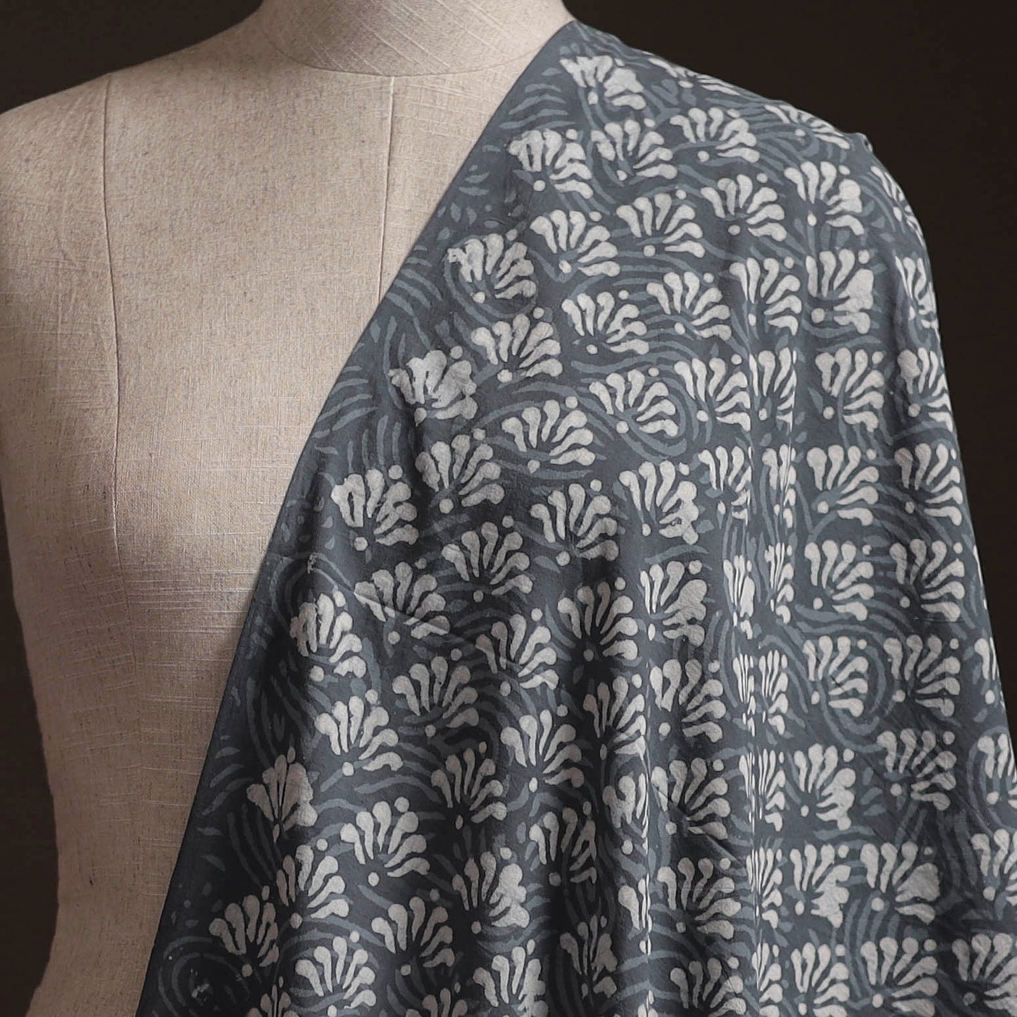 Gray - Bagru Dabu Hand Block Print Natural Dyed Cotton Fabric 27