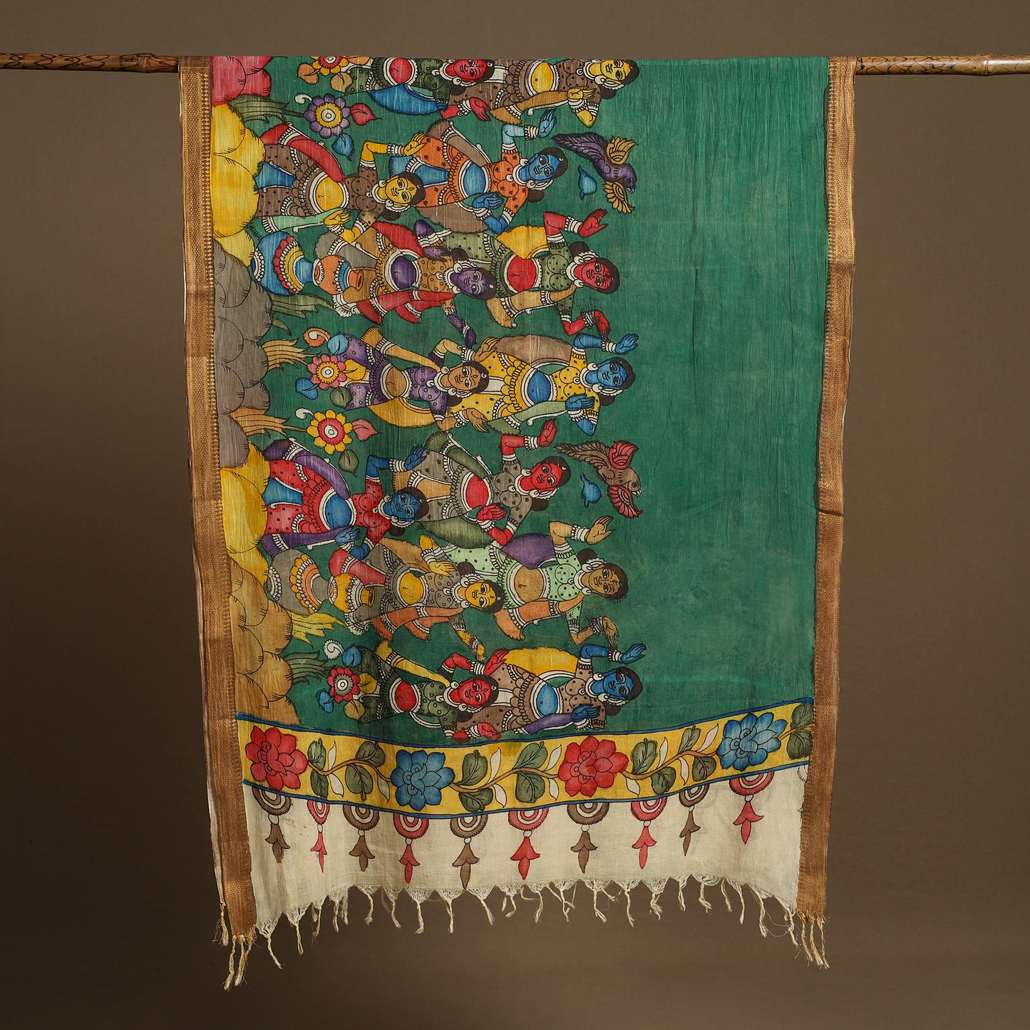 Pen Work Chanderi Silk Handpainted Kalamkari Dupatta