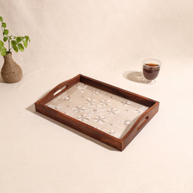 Lucknowi Chikankari Zari Hand Embroidered Sheesham Wood Tray 07