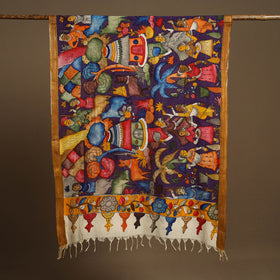 Multicolor Pen Work Chanderi Silk Handpainted Kalamkari Dupatta