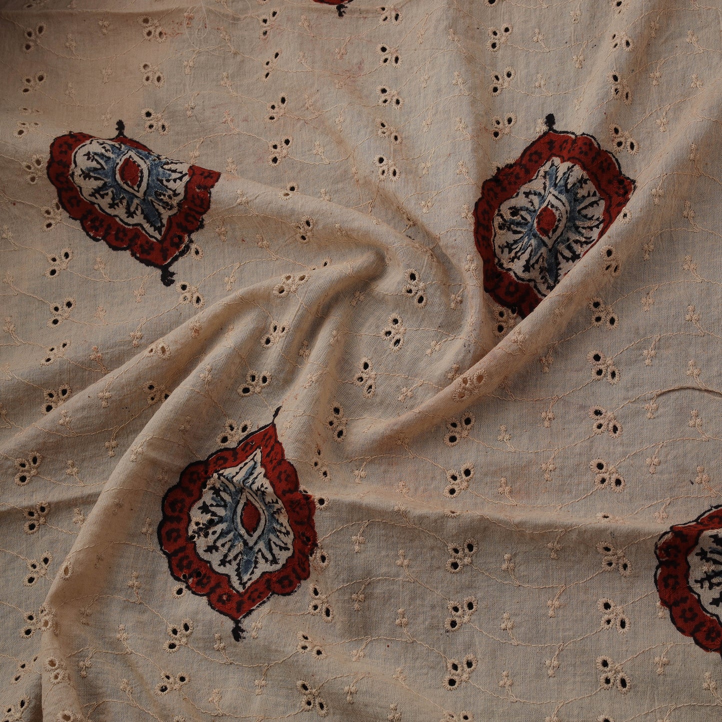 Natural Dyed Ajrakh Hand Block Print Cotton Hakoba Fabric 127
