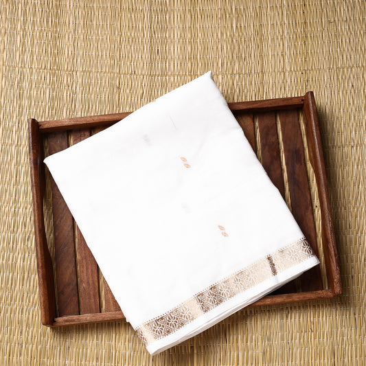 White - Handloom Mercerised Cotton Buti Unisex Kurta Material - 2.5 Meter