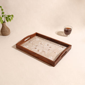 Lucknowi Chikankari Zari Hand Embroidered Sheesham Wood Tray 08