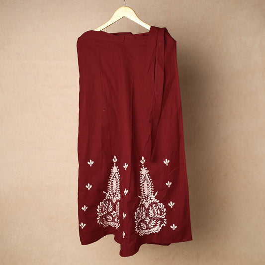 Maroon - Bengal Kantha Embroidery Cotton Wrap Around Skirt