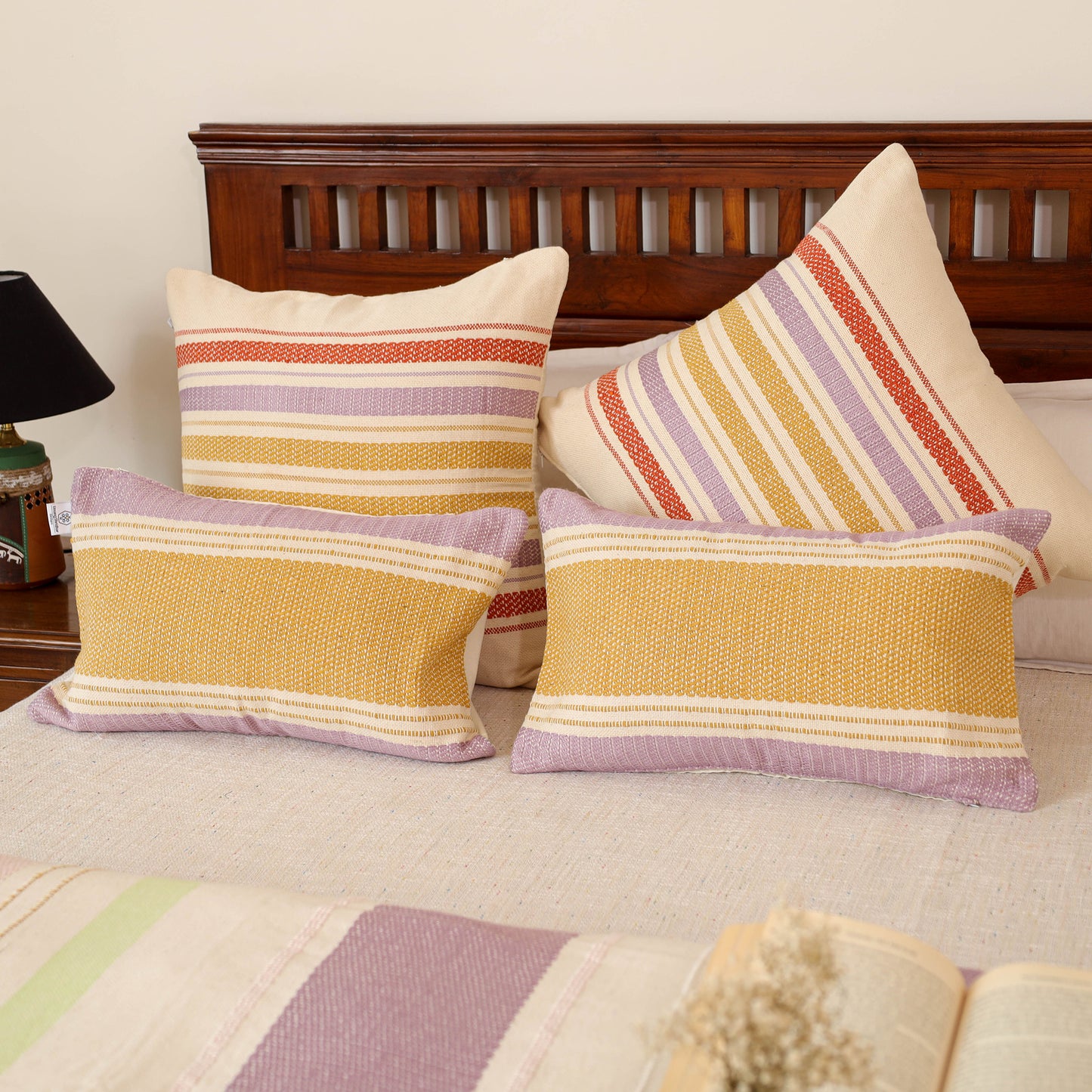 Pure Cotton Handwoven Bed/Sofa Throw with Cushion Cover Set 07