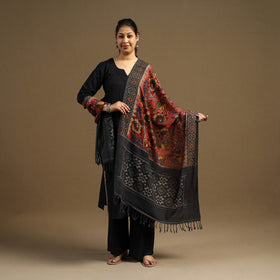 Pen Work Cotton Ikat Border Handpainted Kalamkari Dupatta