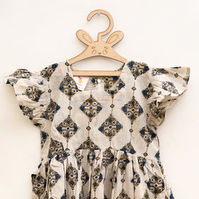 Pure Cotton Girls Tiered Frock Dress in Ajrakh Block Print (3-4 Years) 45