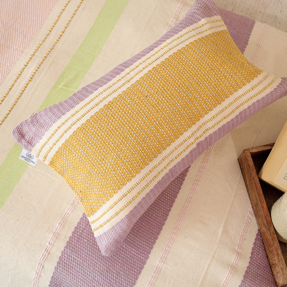 Pure Cotton Handwoven Bed/Sofa Throw with Cushion Cover Set 07