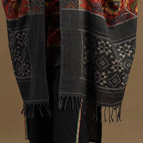 Pen Work Cotton Ikat Border Handpainted Kalamkari Dupatta