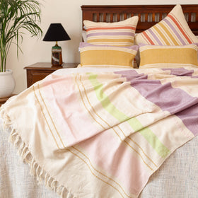 Pure Cotton Handwoven Bed/Sofa Throw with Cushion Cover Set 07