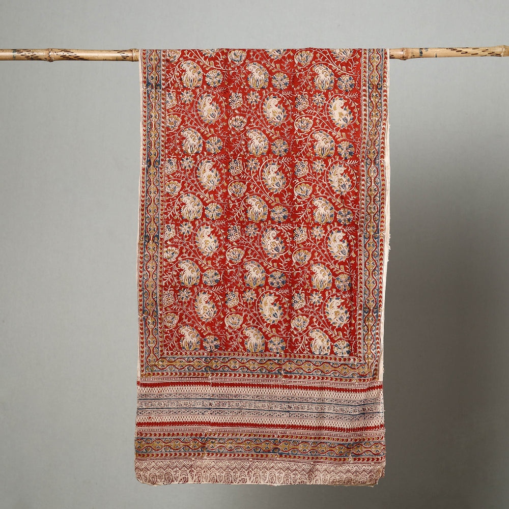 Red - Natural Dyed Block Print Mul Cotton Kalamkari Stole 35