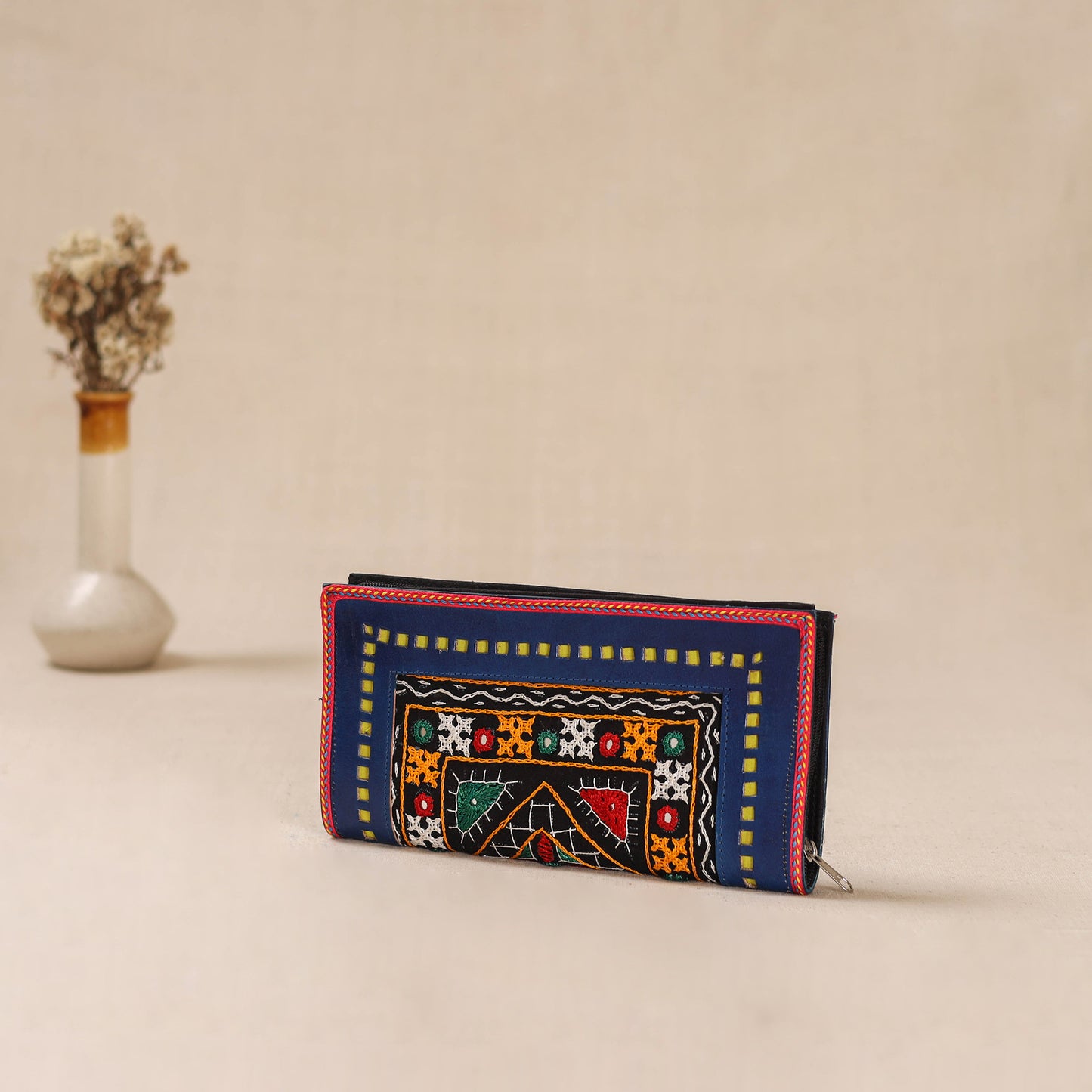 Traditional Kutch Hand Embroidery Leather Clutch / Wallet 46