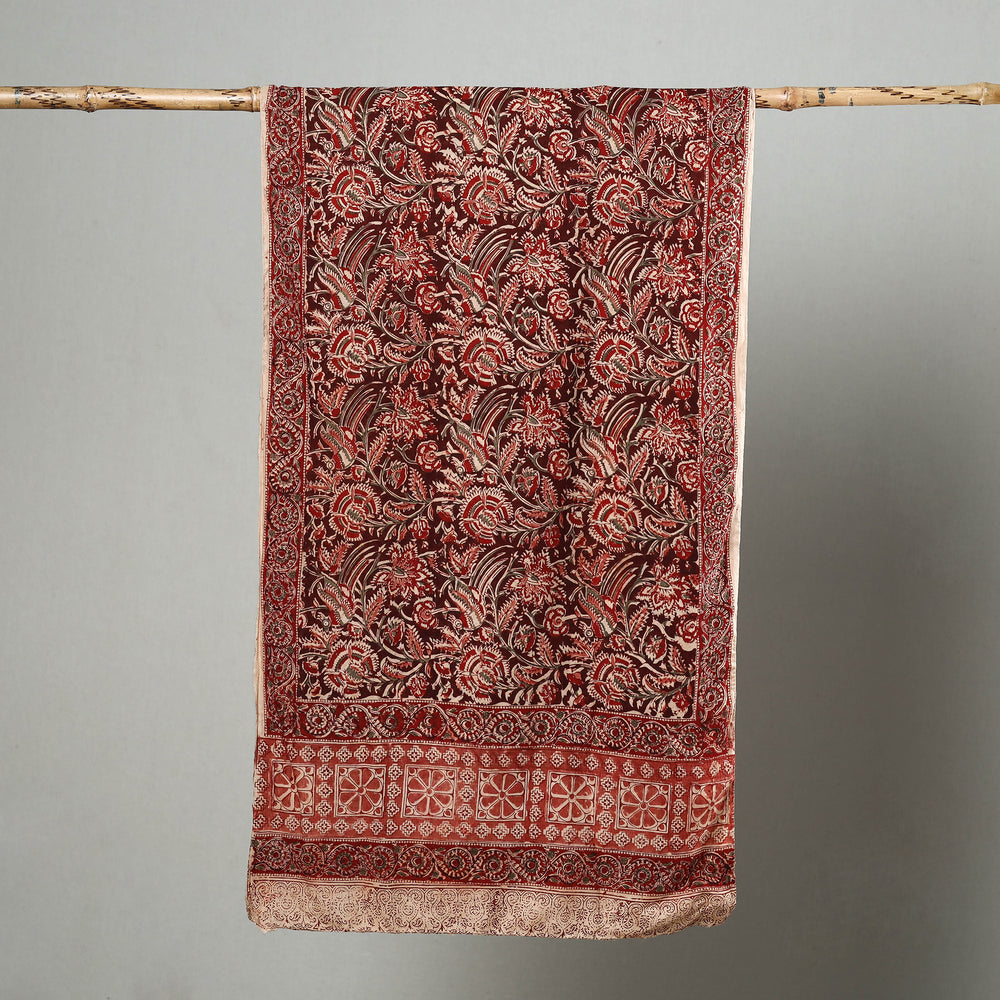 Red - Natural Dyed Block Print Mul Cotton Kalamkari Stole 32