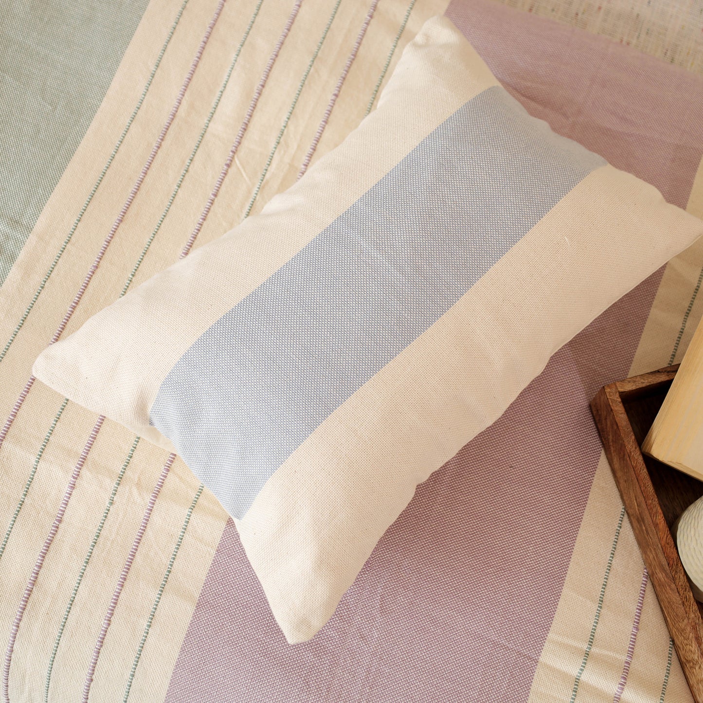 Pure Cotton Handwoven Bed/Sofa Throw with Cushion Cover Set 09