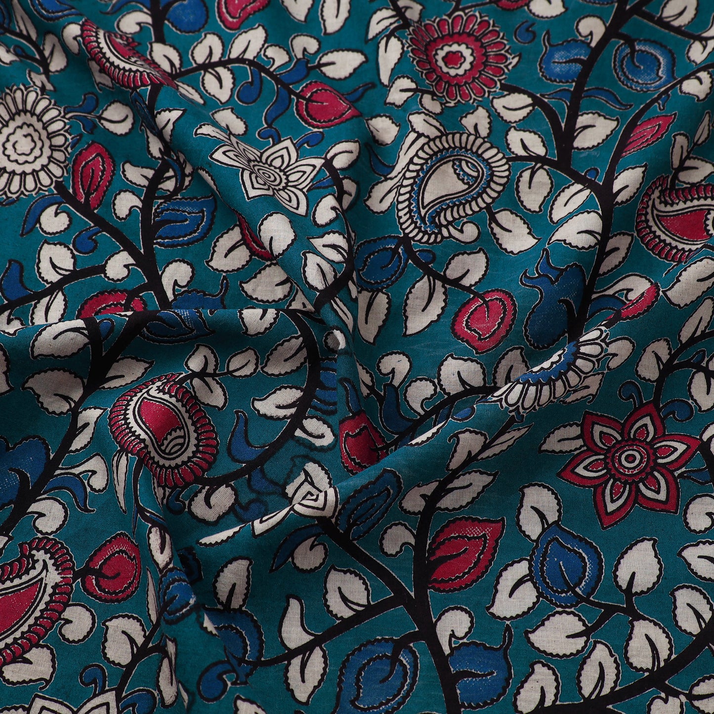 Buy Blue Cotton Kalamkari Print Fabric