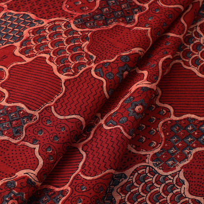 Red - Ajrakh Hand Block Printed Mul Cotton Fabric