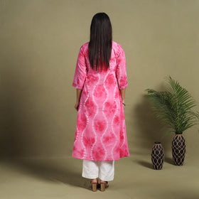 Pink A-Line Tie & Dye Cotton Shibori Kurta for Women
