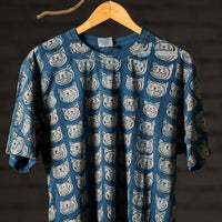 Blue - Bindaas Block Art Printed Cotton Round Neck T-shirt