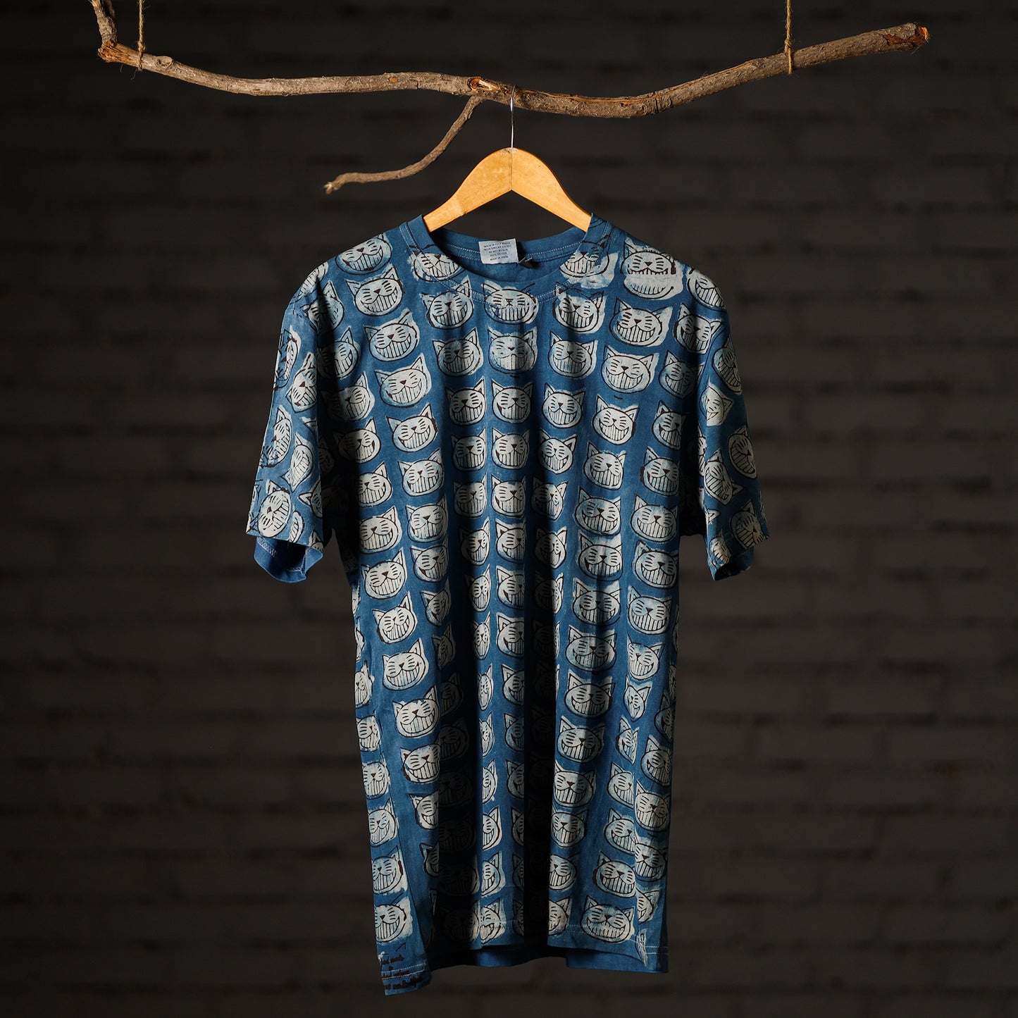 Blue - Bindaas Block Art Printed Cotton Round Neck T-shirt