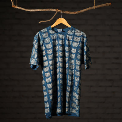 Blue - Bindaas Block Art Printed Cotton Round Neck T-shirt