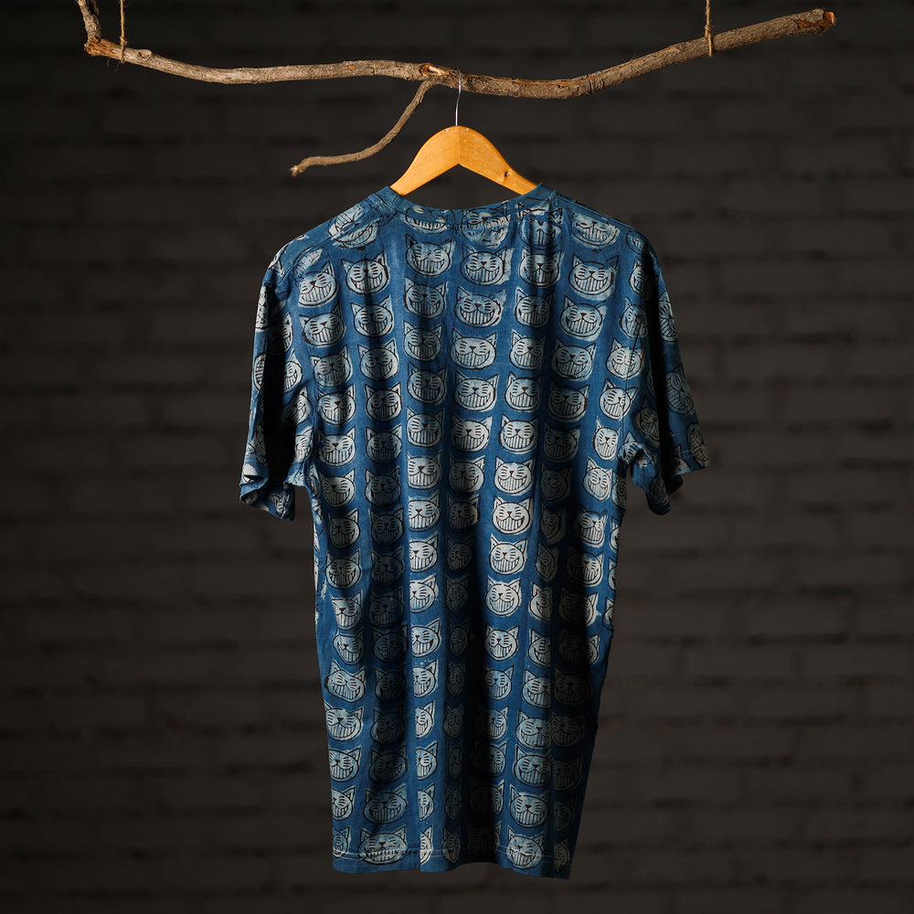 Blue - Bindaas Block Art Printed Cotton Round Neck T-shirt