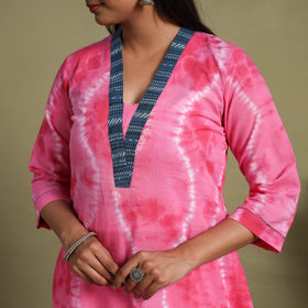 Pink A-Line Tie & Dye Cotton Shibori Kurta for Women