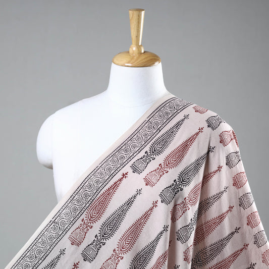 White - Bagh Hand Block Printed Chanderi Silk Handloom Fabric