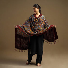 Grey Pen Work Cotton Ikat Border Handpainted Kalamkari Dupatta