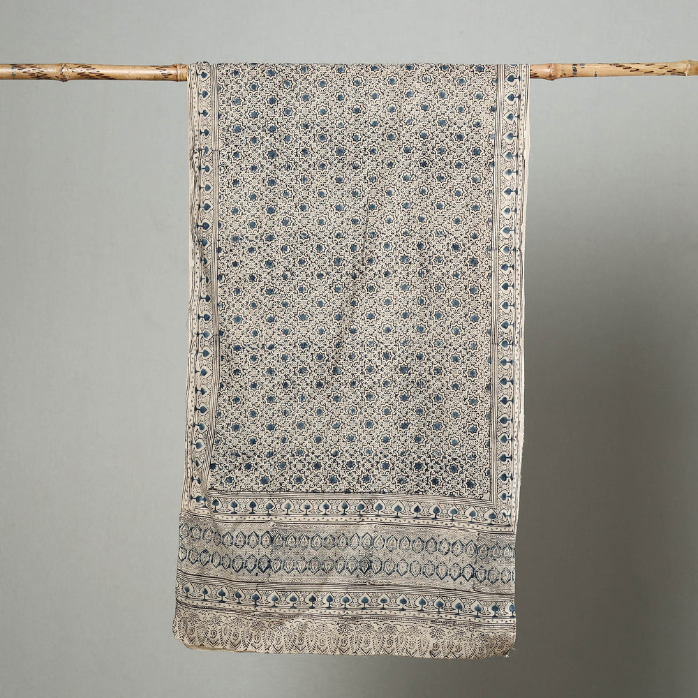 Grey - Natural Dyed Block Print Mul Cotton Kalamkari Stole 27