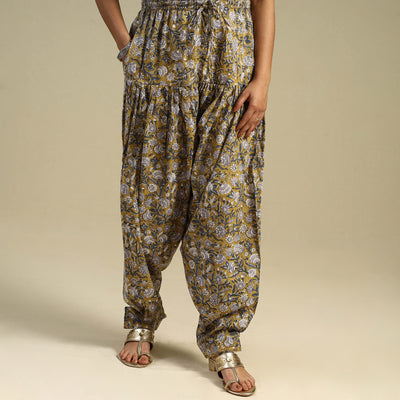 Yellow Block Print Cotton Sanganeri Salwar