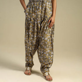 Yellow Block Print Cotton Sanganeri Salwar