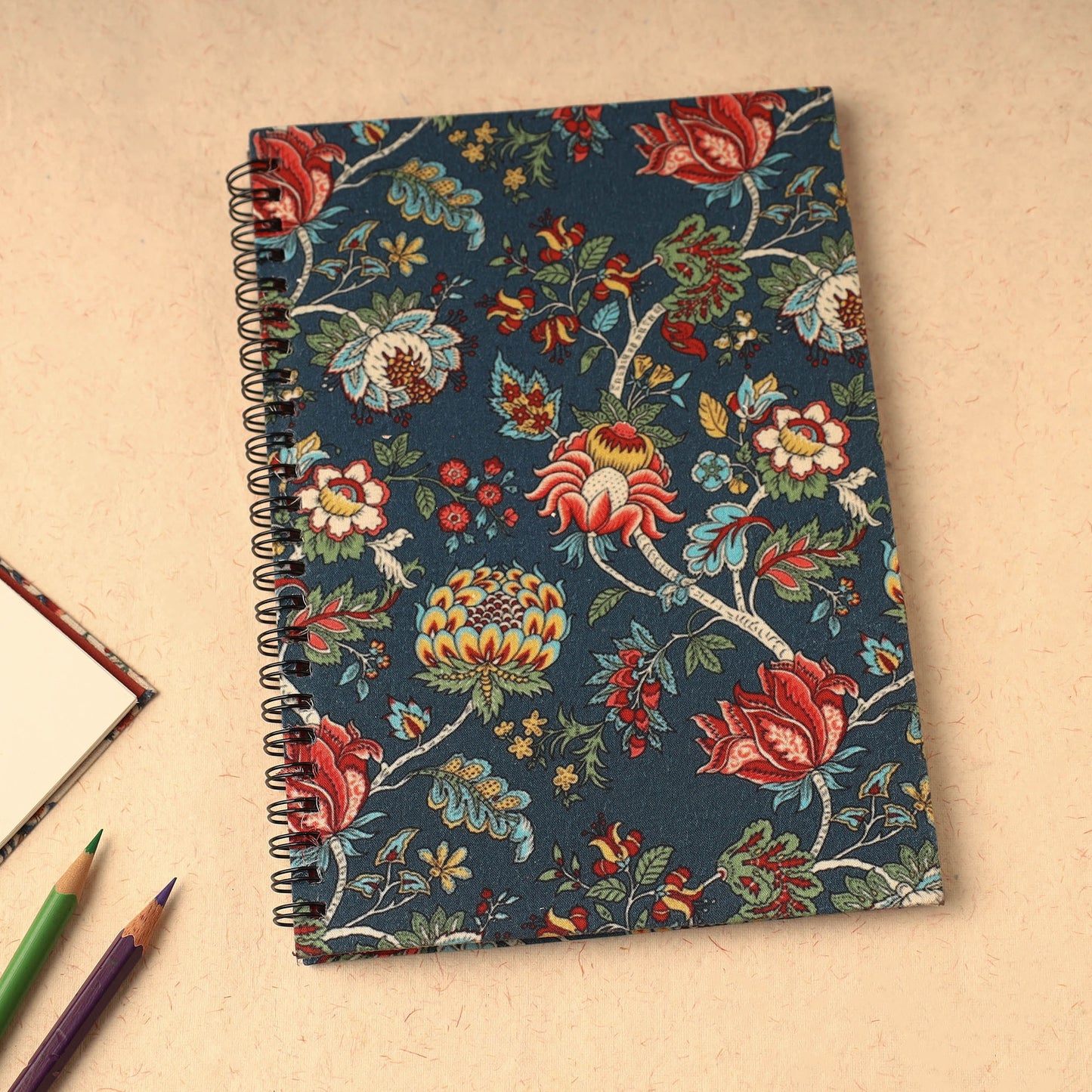 Blue - Floral Printed Handcrafted Spiral Notebook (8 x 6 in) 05