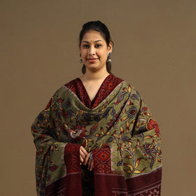 Pen Work Cotton Ikat Border Handpainted Kalamkari Dupatta
