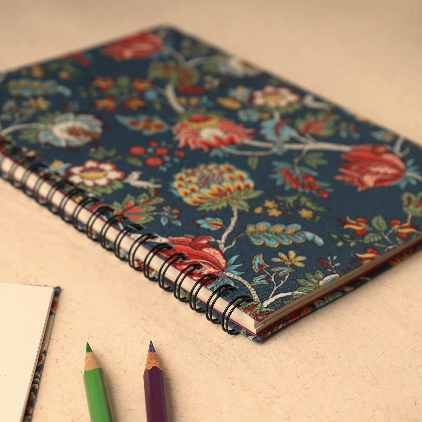 Blue - Floral Printed Handcrafted Spiral Notebook (8 x 6 in) 05