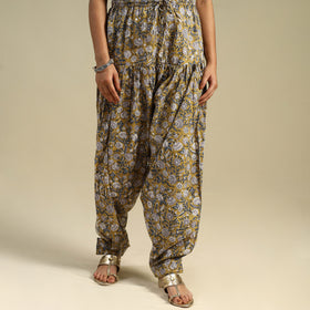 Yellow Block Print Cotton Sanganeri Salwar