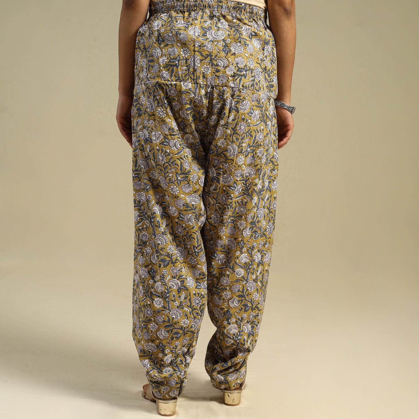 Yellow Block Print Cotton Sanganeri Salwar