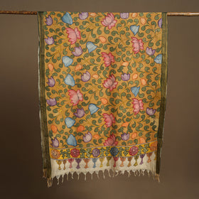 Yellow Pen Work Chanderi Silk Handpainted Kalamkari Dupatta