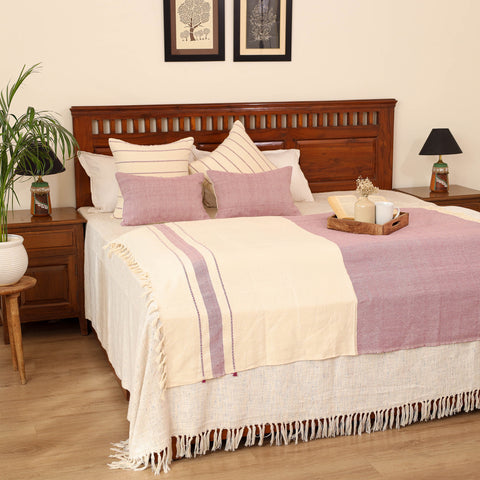 Pure Cotton Handwoven Bed/Sofa Throw with Cushion Cover Set 11