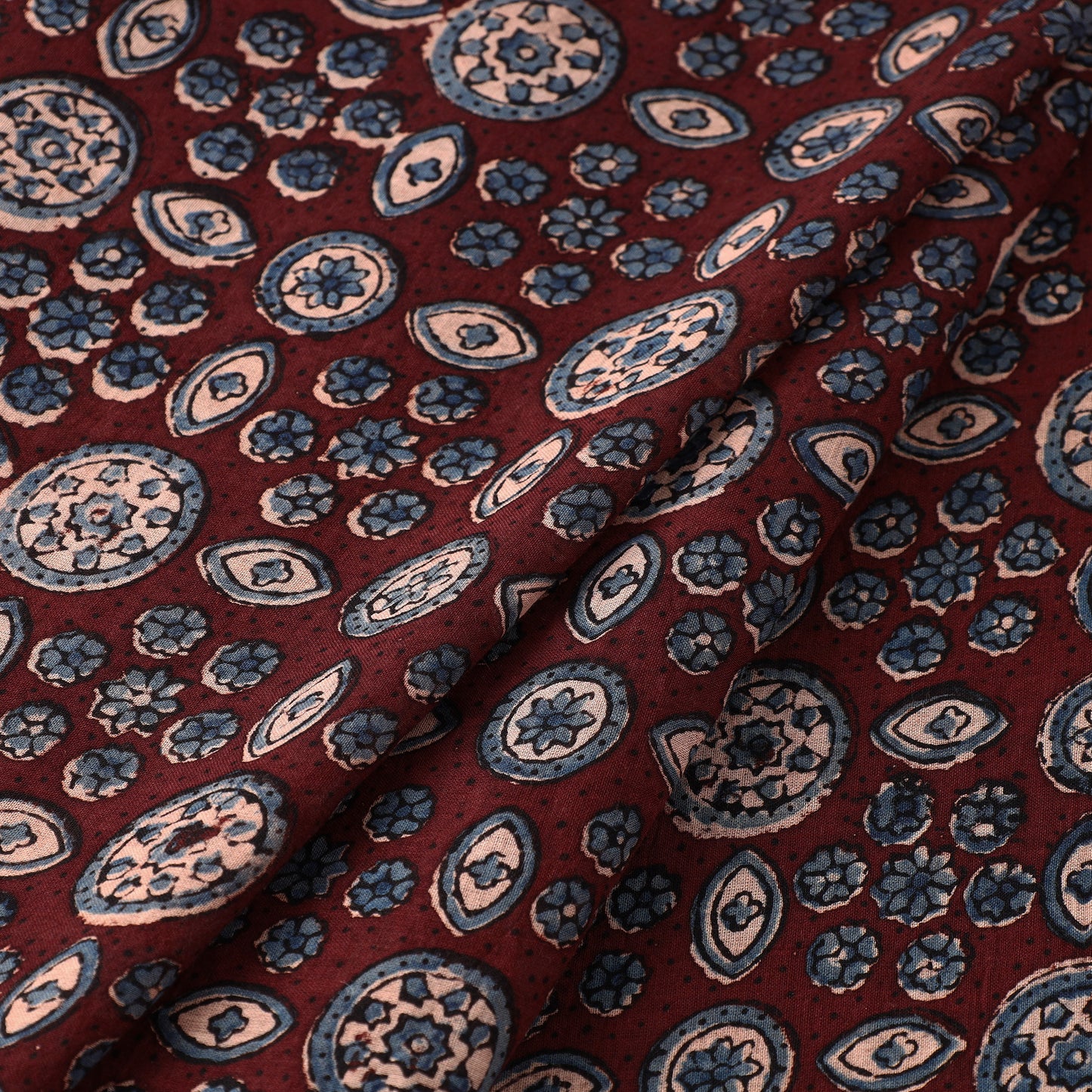 Maroon - Ajrakh Hand Block Printed Mul Cotton Fabric