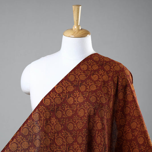 Orange - Bagh Hand Block Printed Chanderi Silk Handloom Fabric