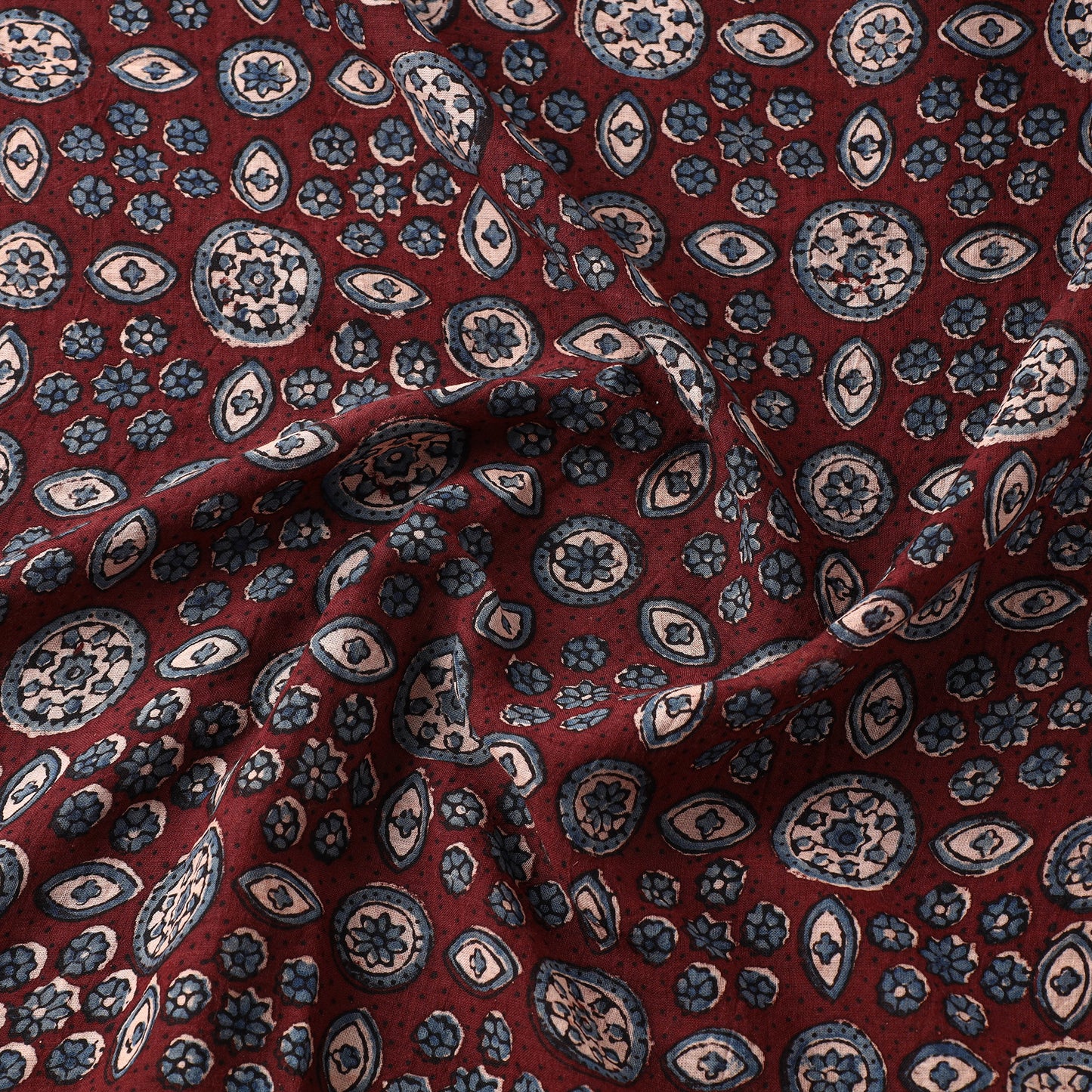 Maroon - Ajrakh Hand Block Printed Mul Cotton Fabric