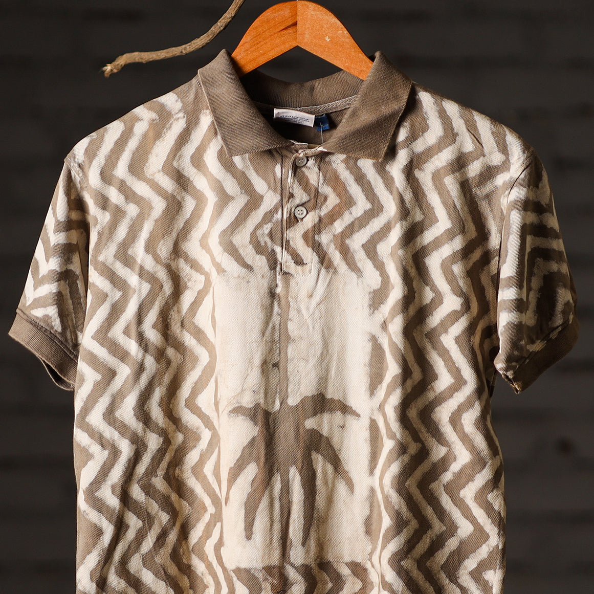 Brown - Bindaas Natural Dyed Art Block Print Polo Collar T-shirt in Pure Cotton