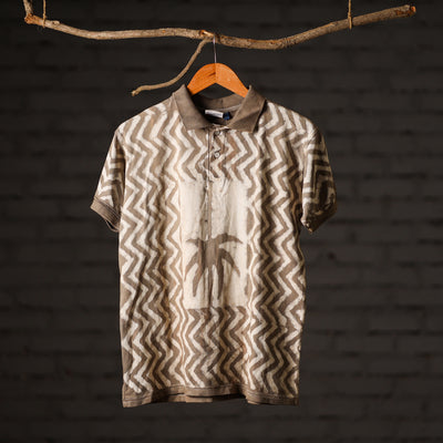 Brown - Bindaas Natural Dyed Art Block Print Polo Collar T-shirt in Pure Cotton